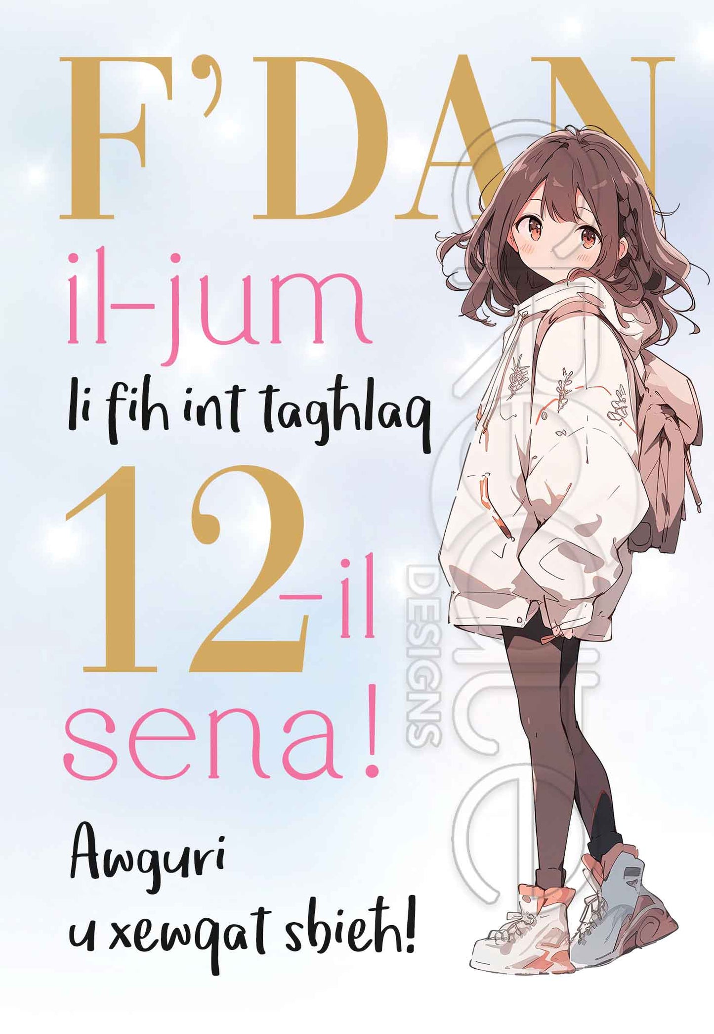 Kartolina f'għeluq l-10 sena ta' Tifla