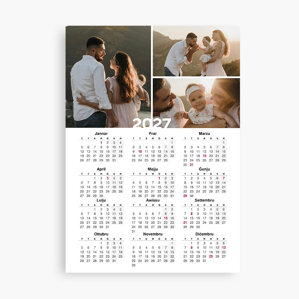 Personalised Photo A4 Page Calendar 2027 (Maltese)
