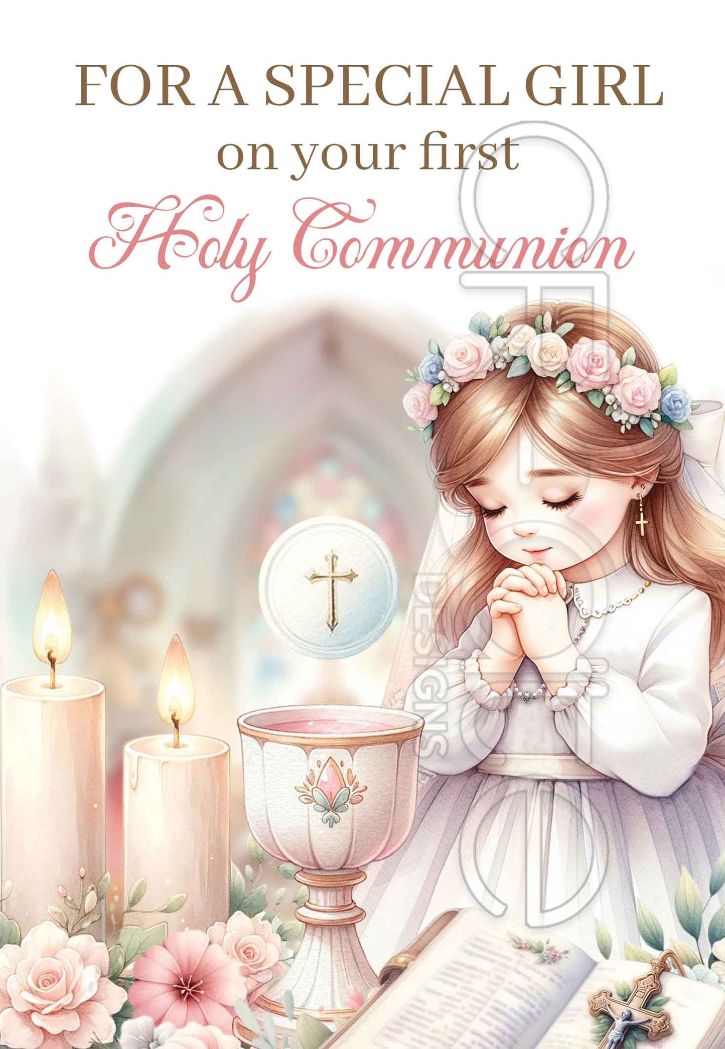 Holy Communion card for a girl (English)