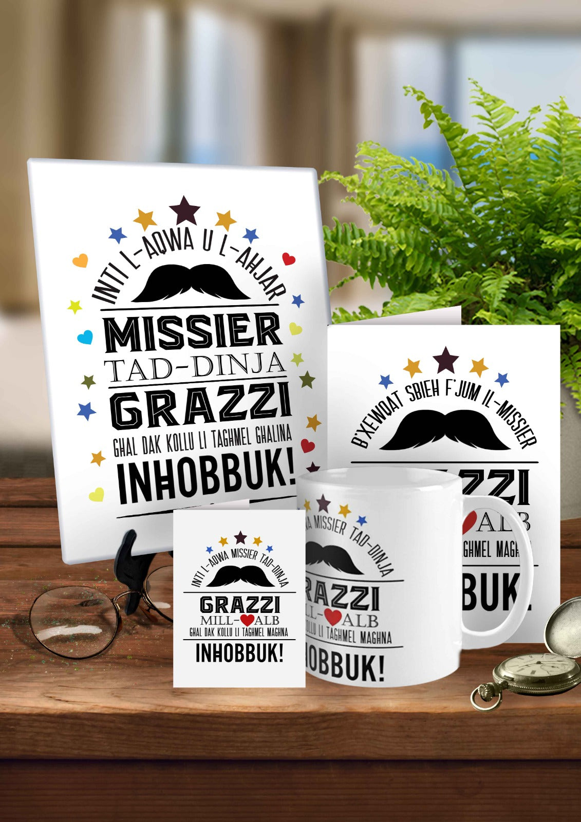 Sett Komplut għal Jum il-Missier (Grazzi mill-qalb, stilel u mustaċċi)