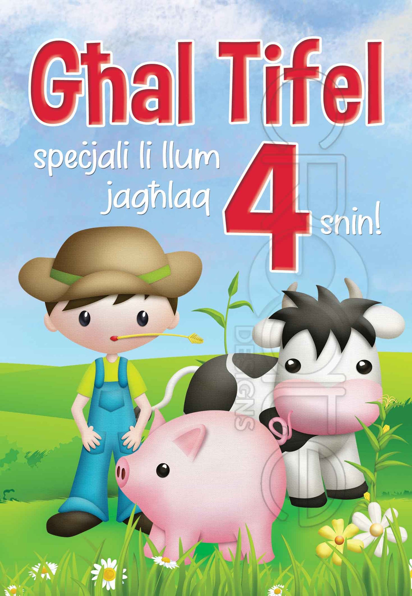 Kartolina f'għeluq ir-4 sena ta' Tifel