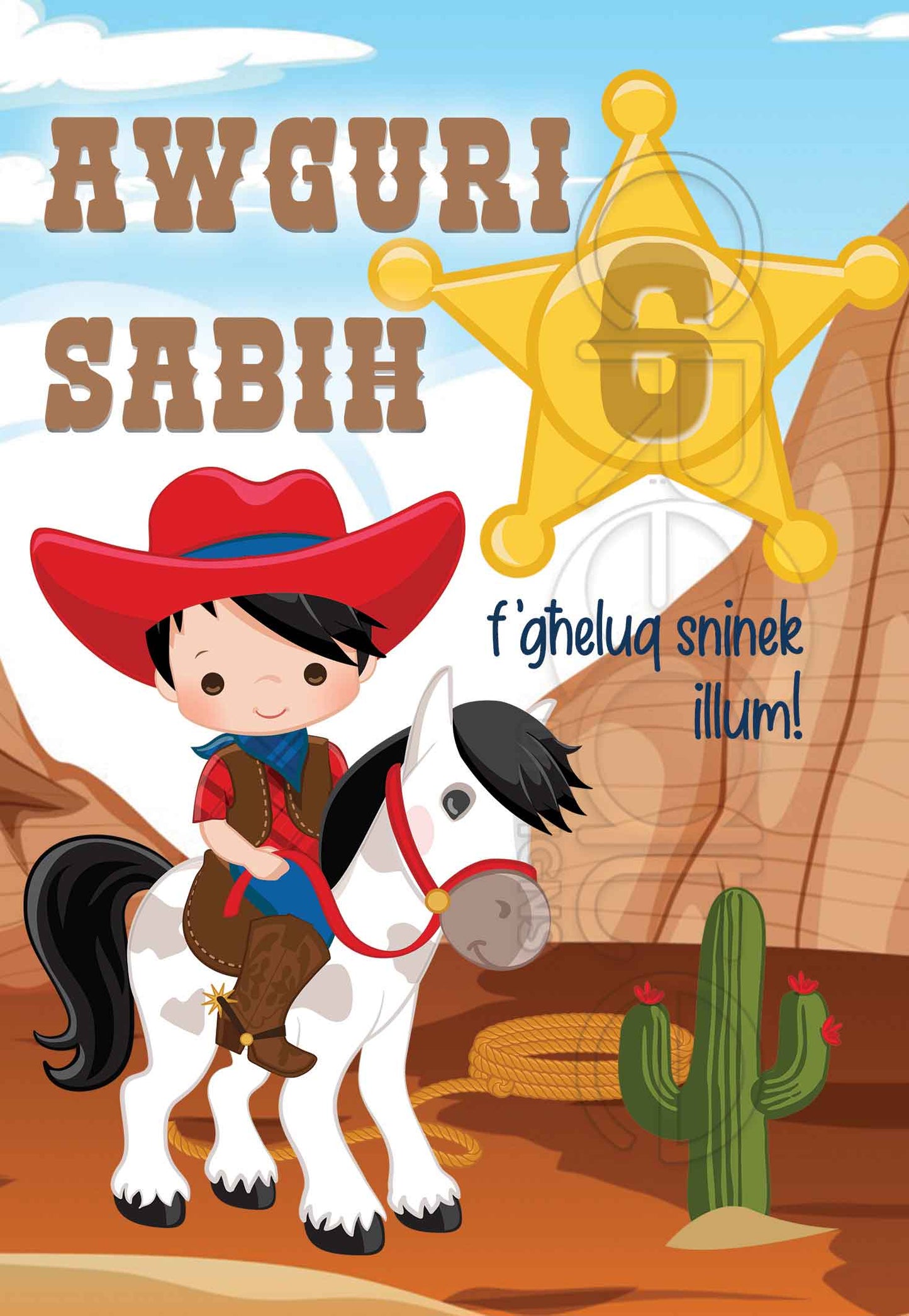 Kartolina f'għeluq is-6 sena ta' Tifel