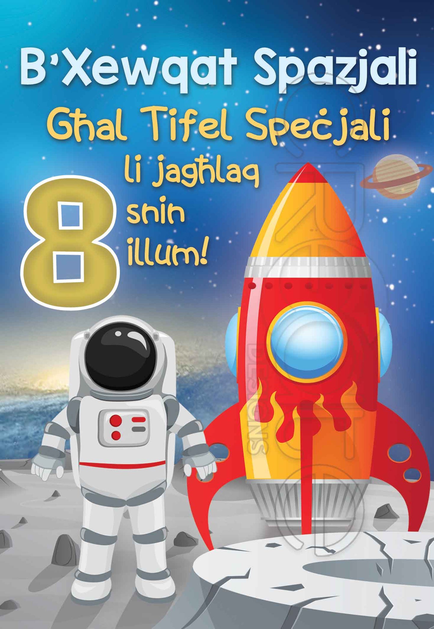 Kartolina f'għeluq it-8 sena ta' Tifel