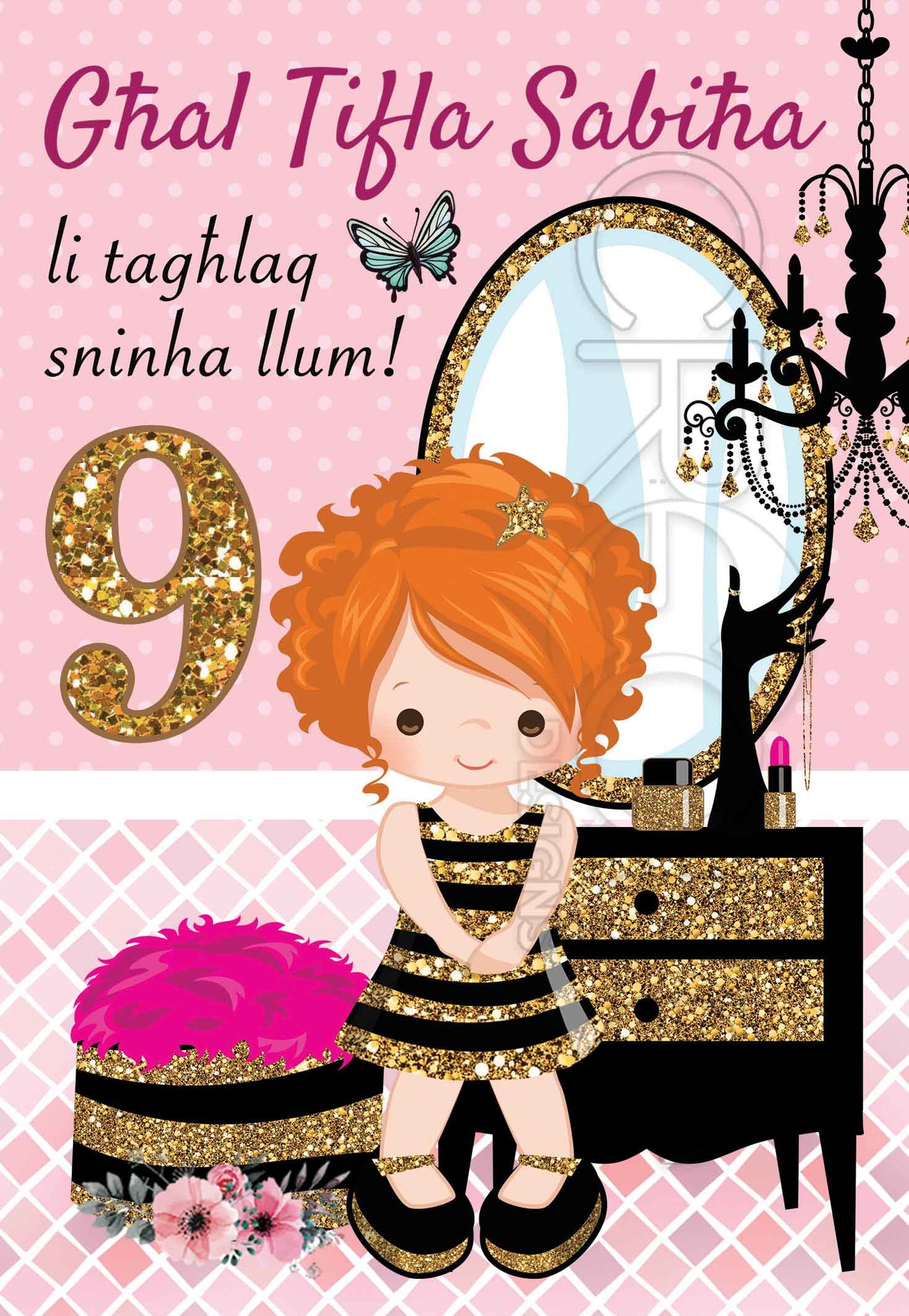 Kartolina f'għeluq id-9 sena ta' Tifla