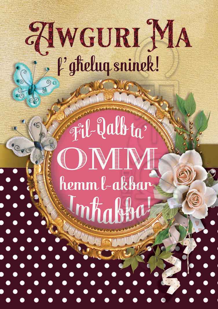 Kartolina għall-Ommok f'għeluq sninha tal-polka dots u frame