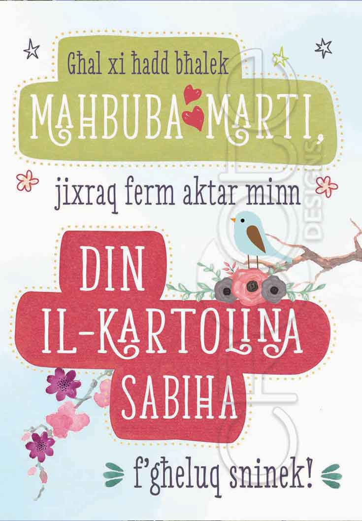 Kartolina għall-Mara tiegħek f'għeluq sninha