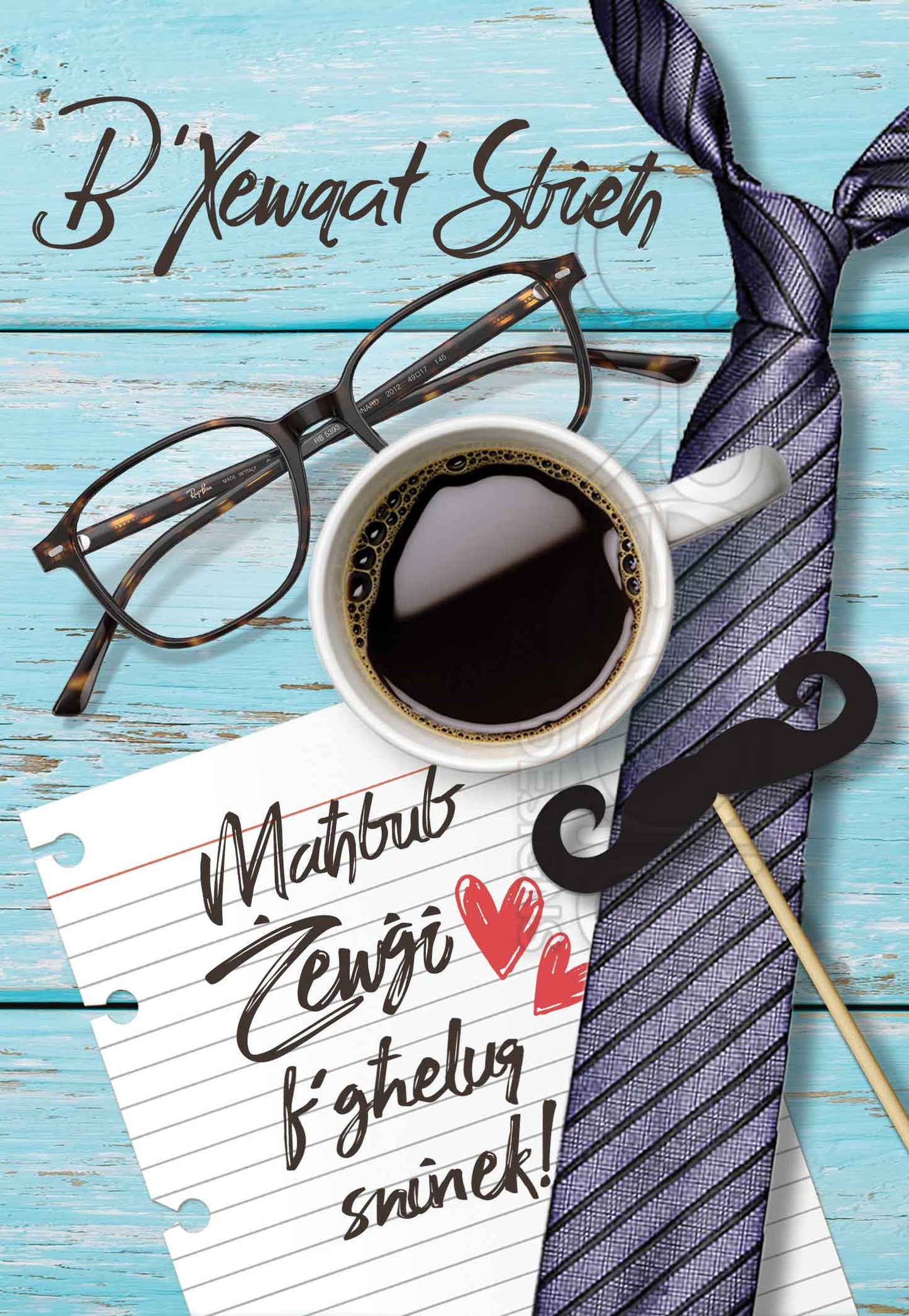 Kartolina għar-Raġel tiegħek f'għeluq sninu ( b'ingravata u kikkra tal-kafè)