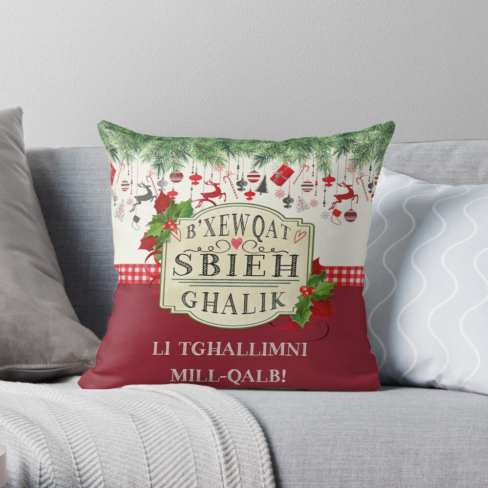 Christmas cushion for teachers (on a red background with decoration)