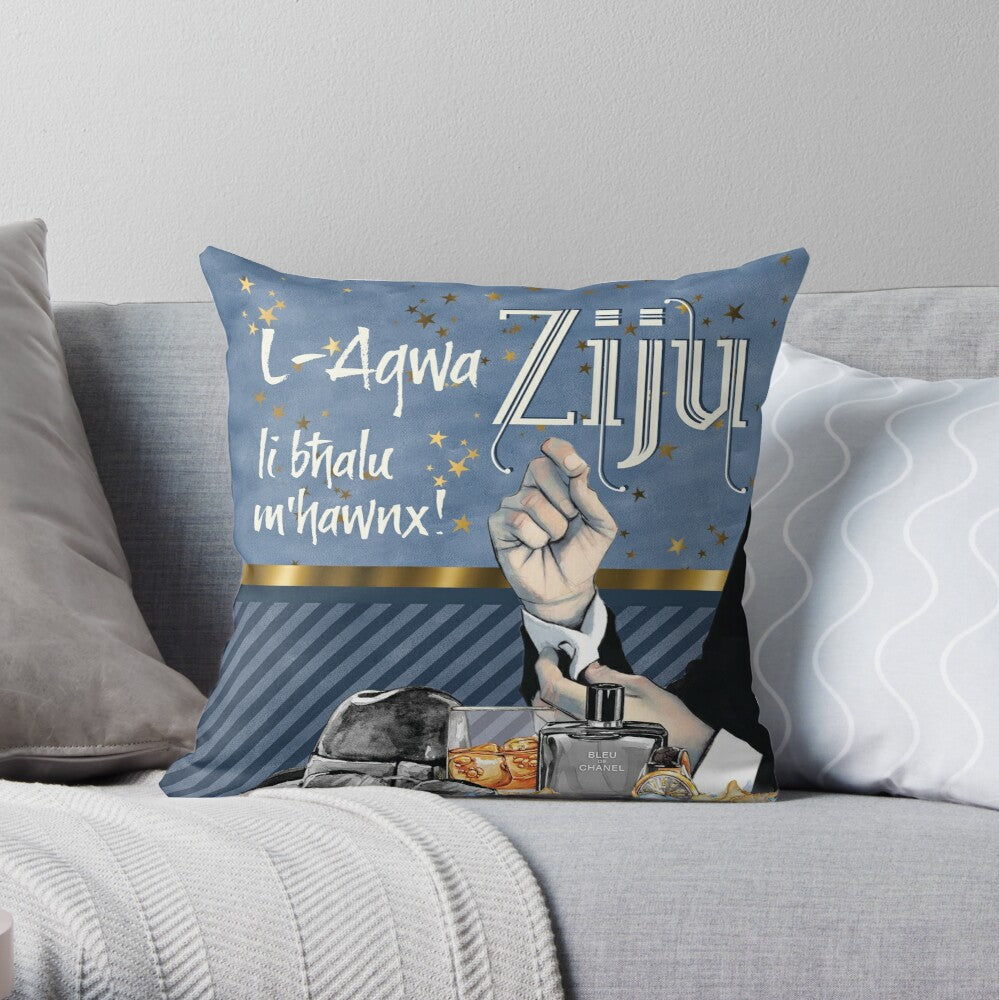 Cushion for uncle (with a blue background and a hand pair in the side)