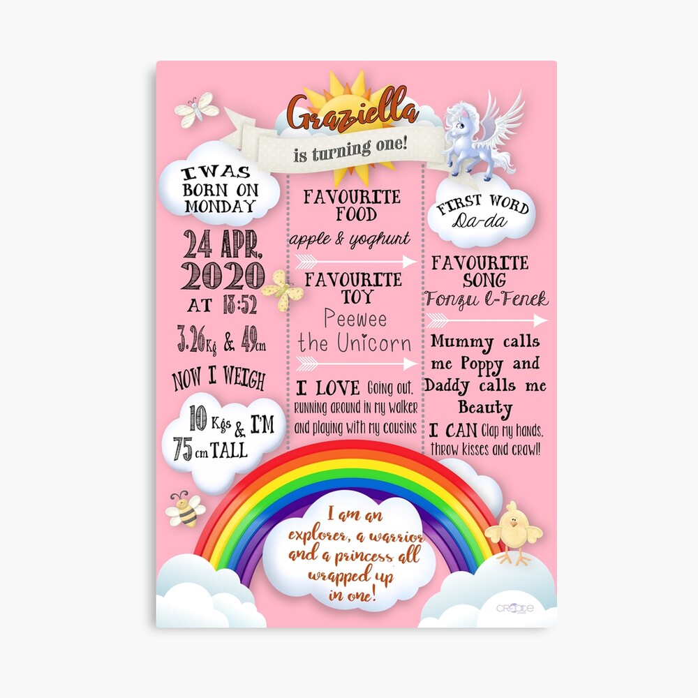 Foam Board b’tifkira f’Għeluq l-Ewwel Sena (Rainbow)