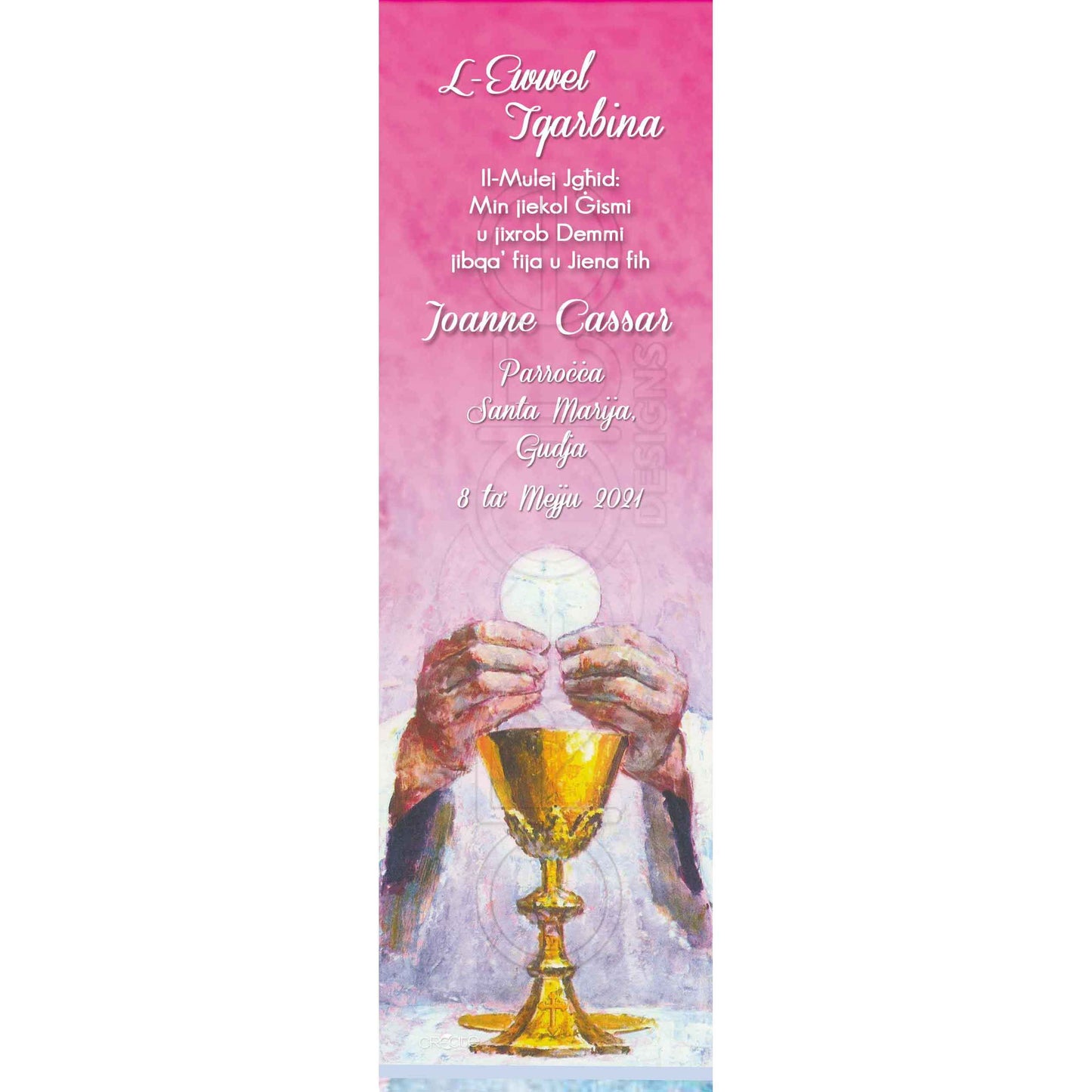 Holy Communion Bookmark with a drawing of the priest during the consecration