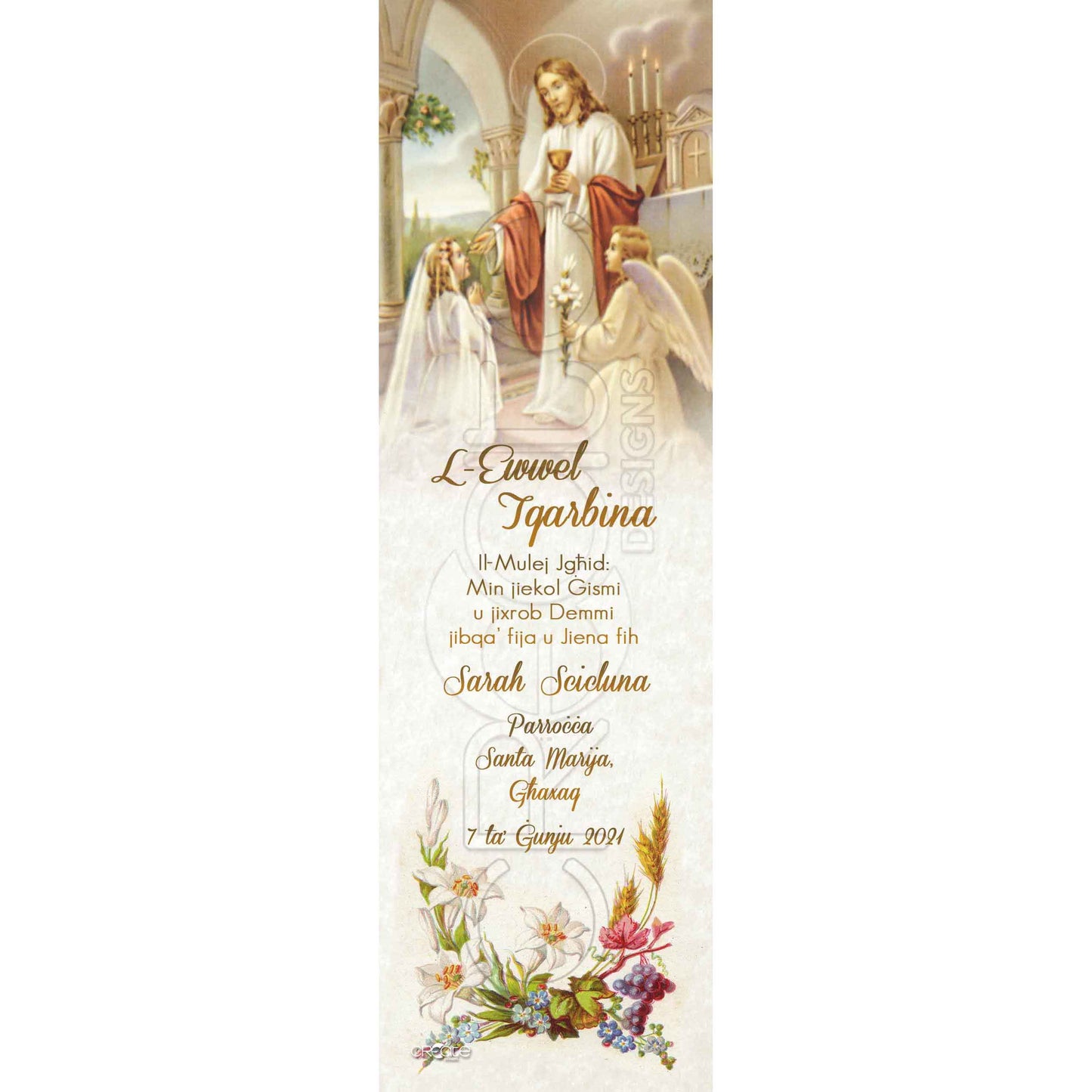 Holy Communion Bookmark with the image of Christ