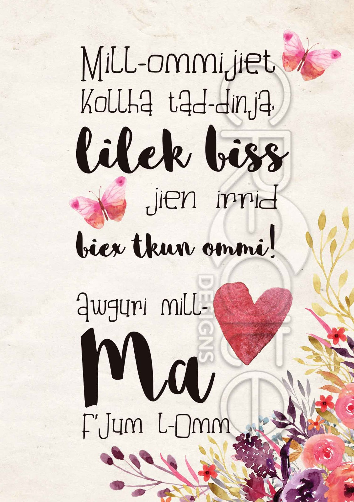 Mother's Day Card (with words 'Lilek Biss Ma')