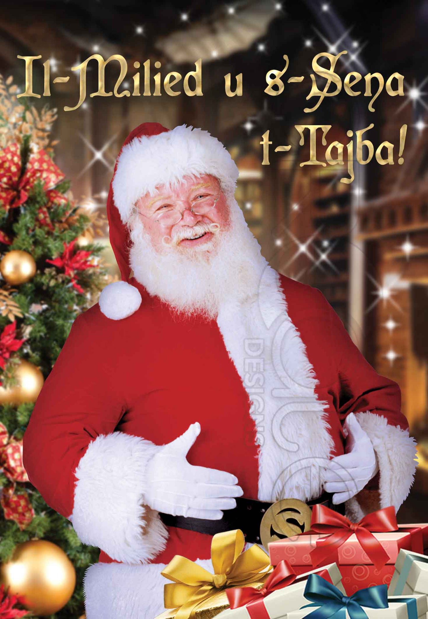 Kartolina tal-Milied b'Santa Klaws bir-rigali