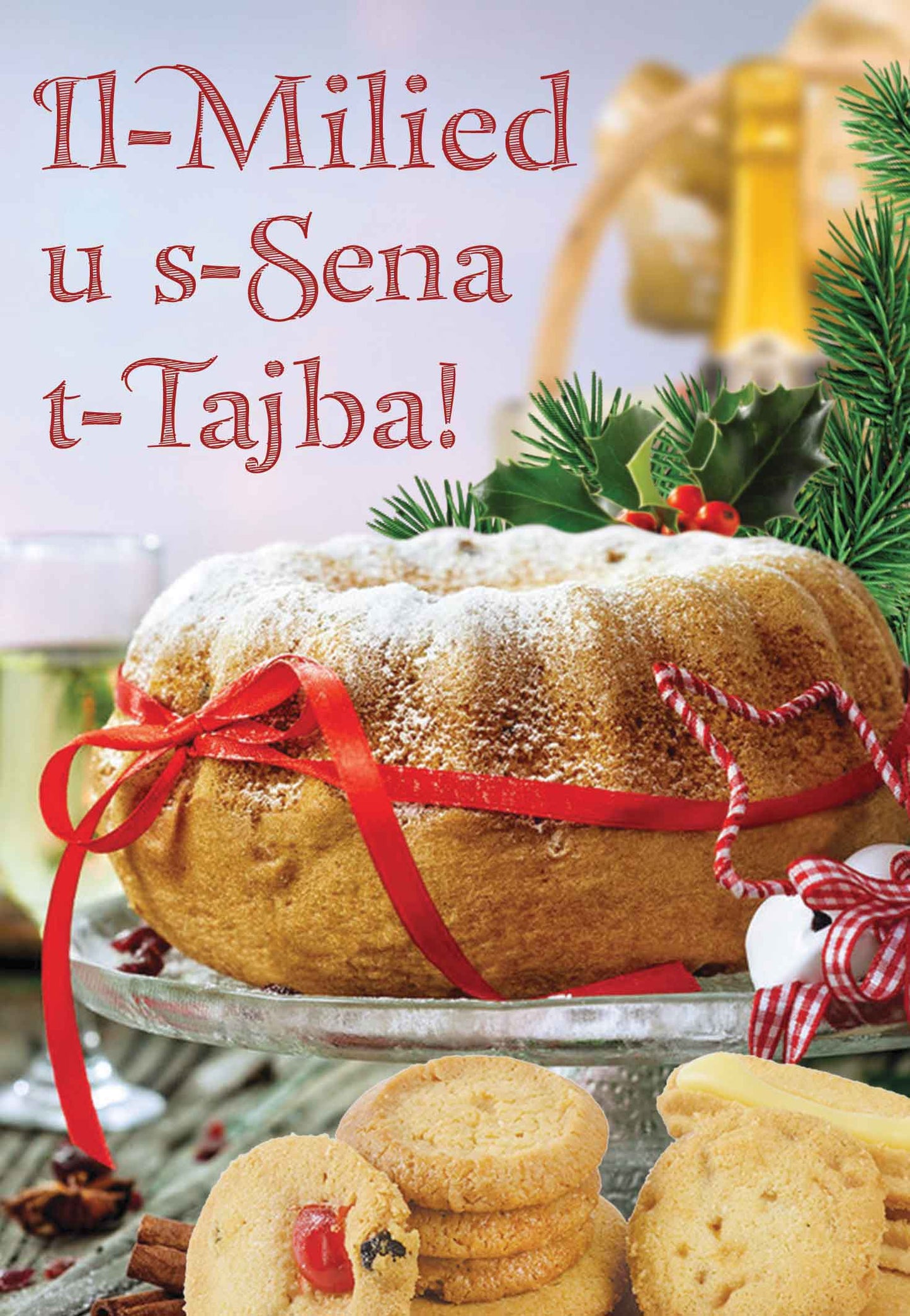 Kartolina tal-Milied bil-ħelu tal-Milied fuq mejda