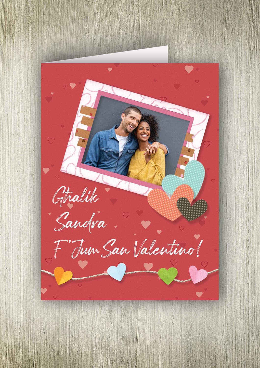Personalised card for St.Valentines (with red frame)