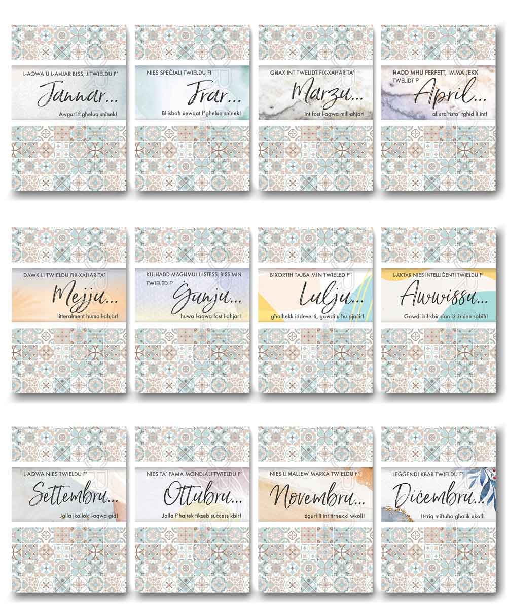 Set of 12 postcards on the birthday (months)