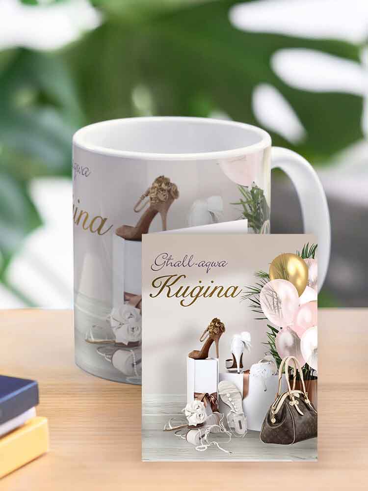 Mug for cousin (with a picture of shoes and bubbles)