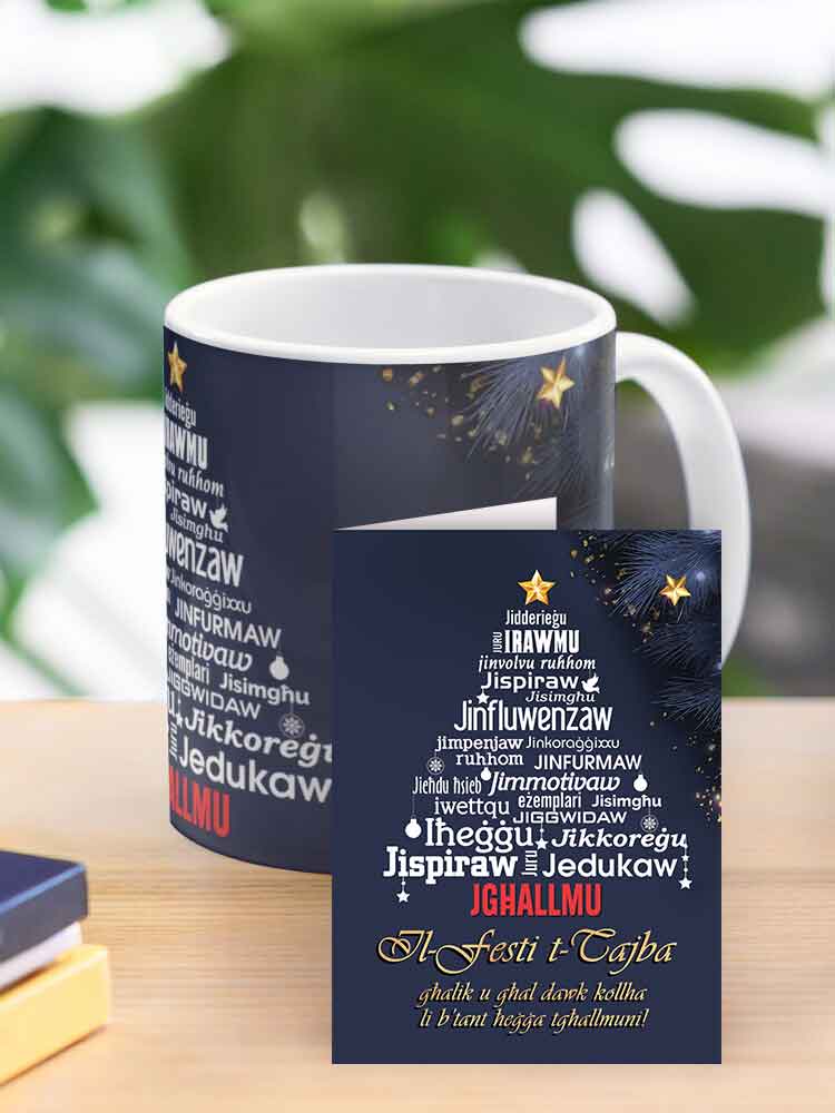 Mug tal-Milied għall-Għalliema b'Siġra tal-Milied bil-kliem