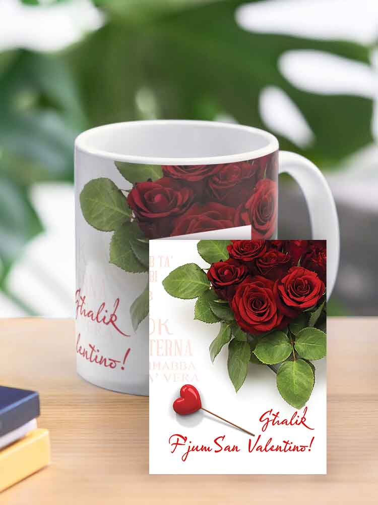 Mug for loved ones (with red roses on a white background)