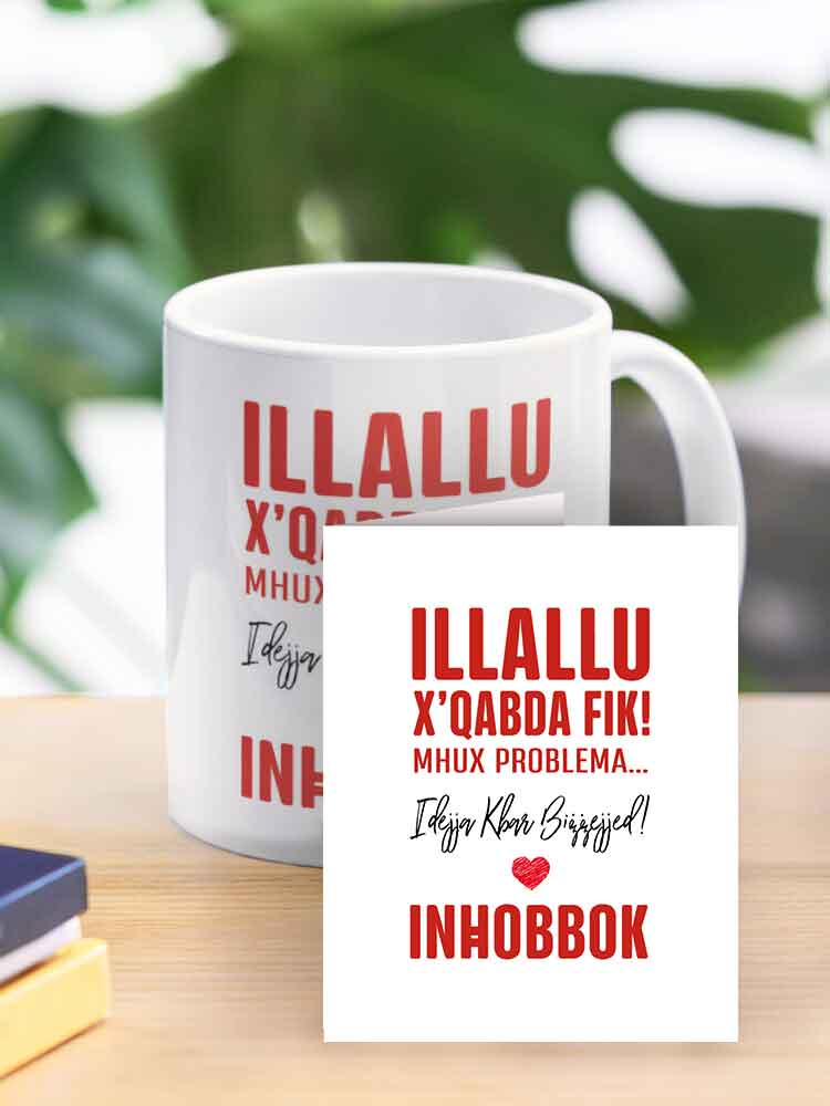 Mug għal San Valentino komiku bil-kliem 'Illallu x'Qabda Fik!'