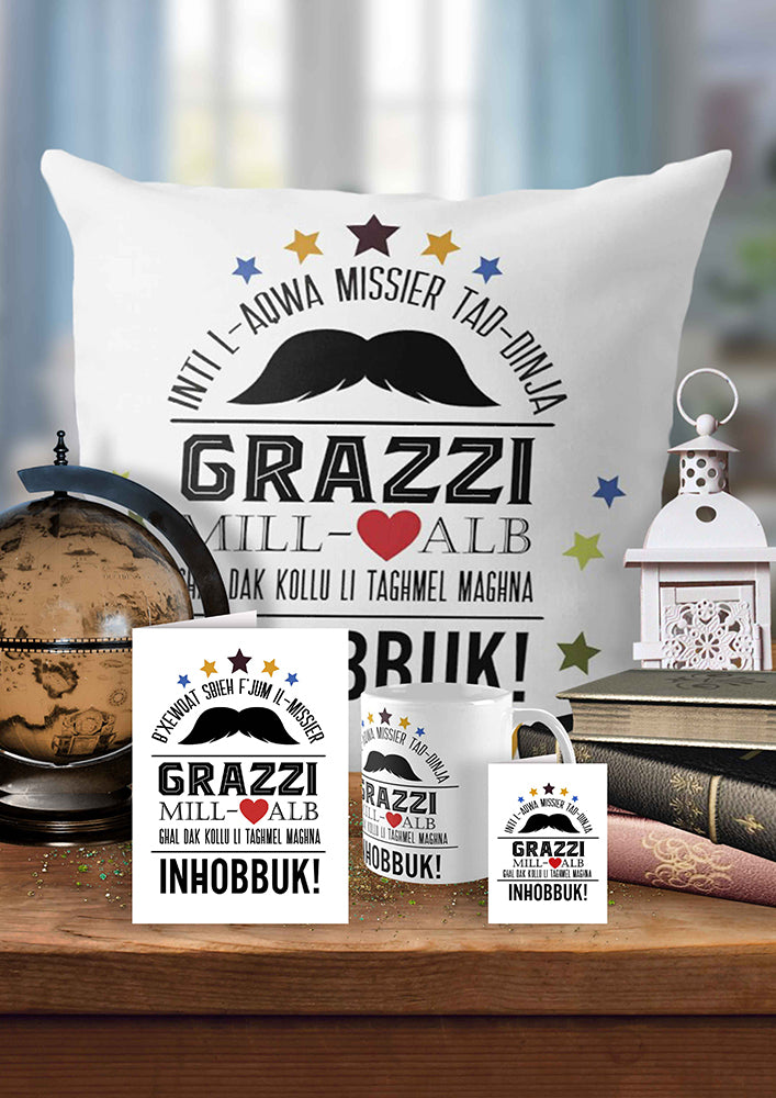 Sett Komplut għal Jum il-Missier (Grazzi mill-qalb, stilel u mustaċċi)