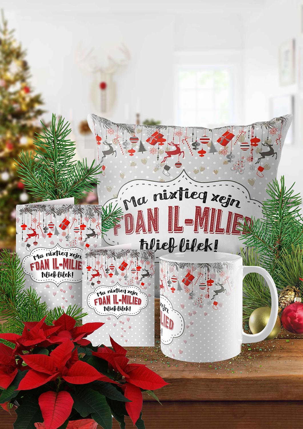 Sett Komplut għal-Milied għall-Maħbubin (Cushion żgħira)