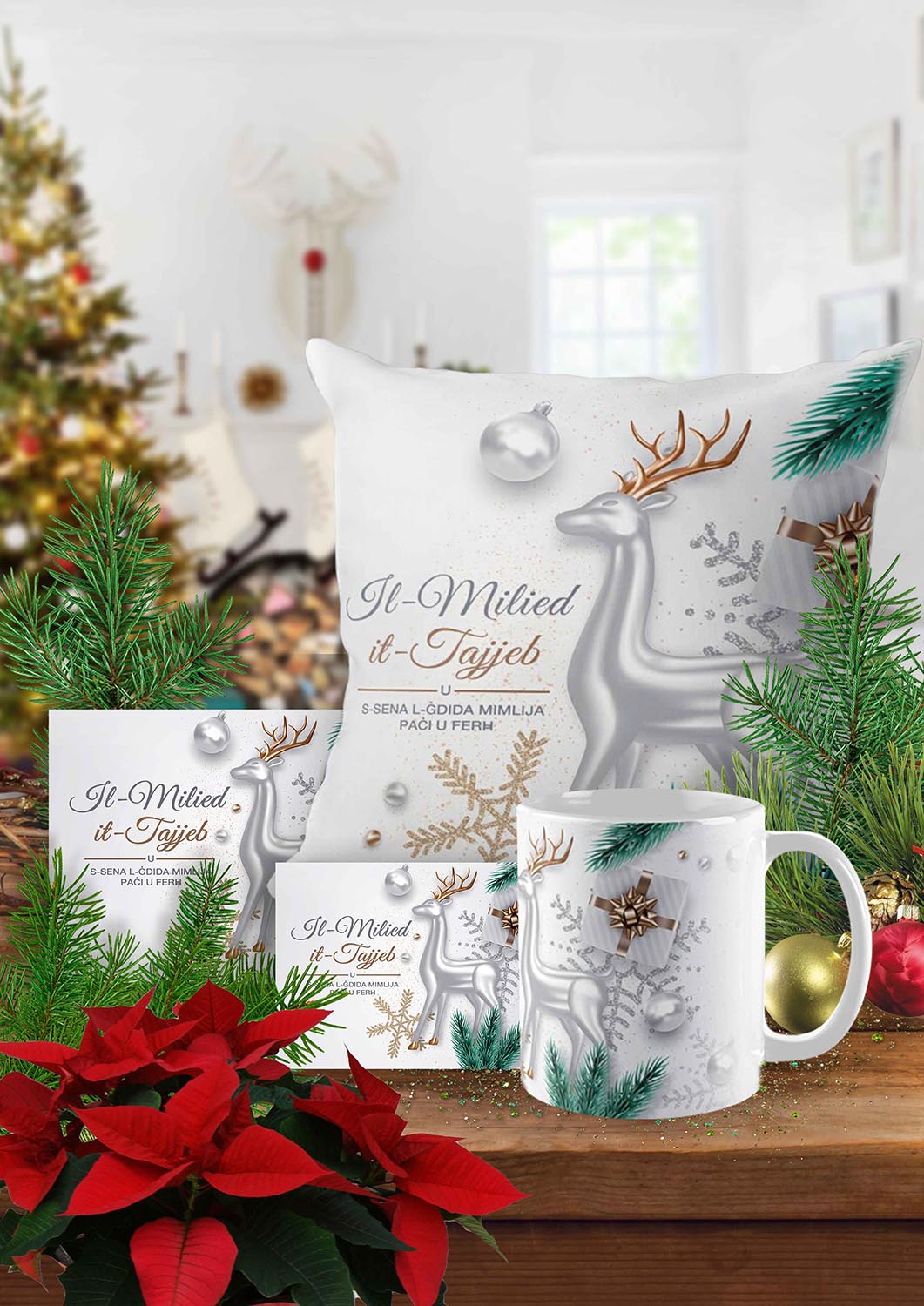 Complete set for Christmas with Reindeer (small cushion)