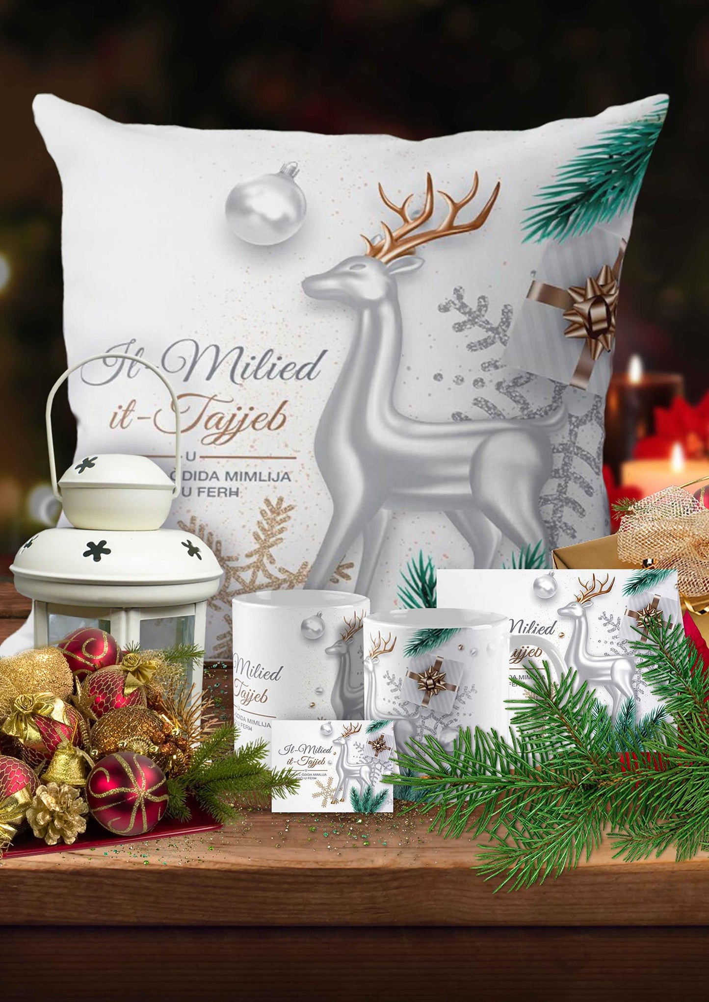 Sett Komplut għal-Milied biċ-Ċerva (Cushion kbira)