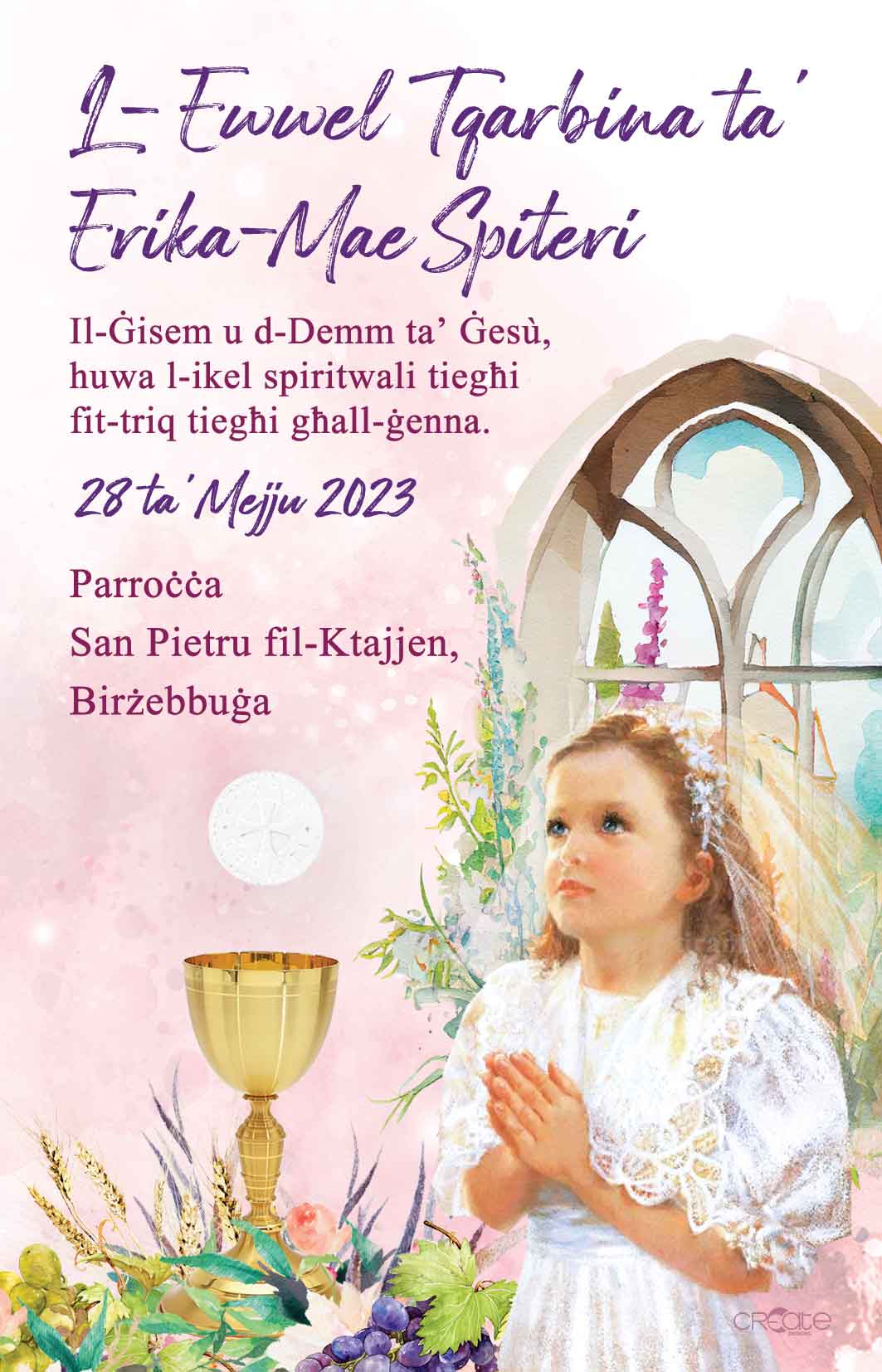 Holy Communion Commemorative Card (Santi) Design 9