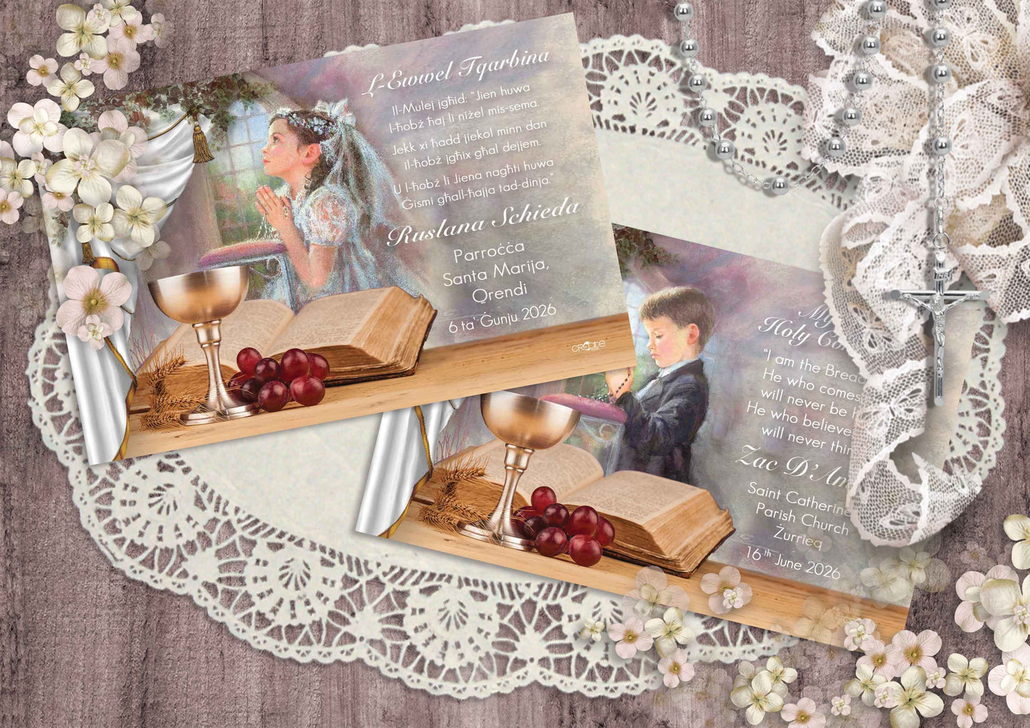 Holy Communion Commemorative Card (Santi) Design 3