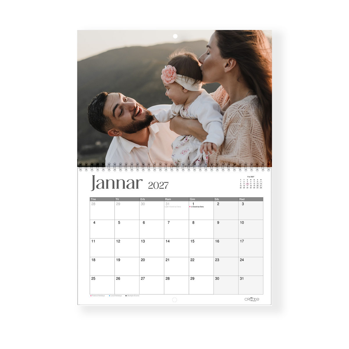 Personalised Photo A4 Double Calendar 2027 (Maltese)
