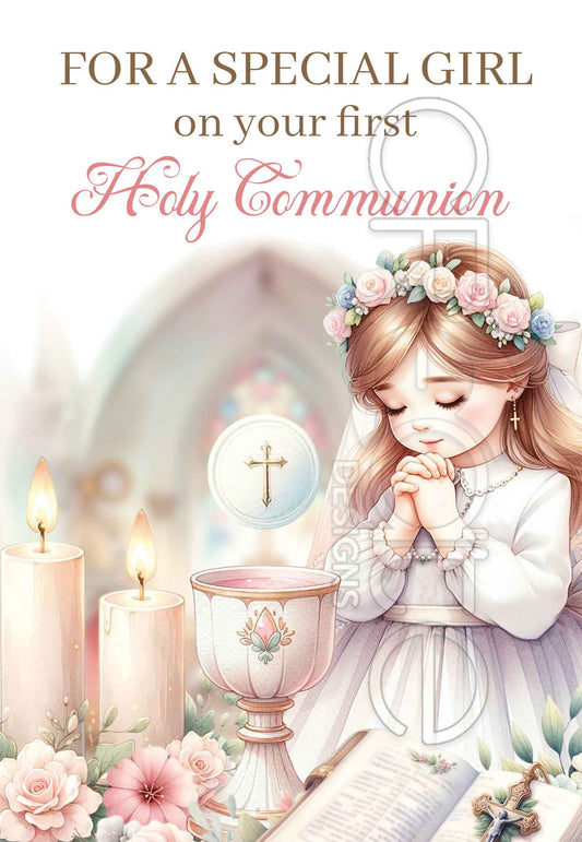 Holy Communion card for a girl (English)