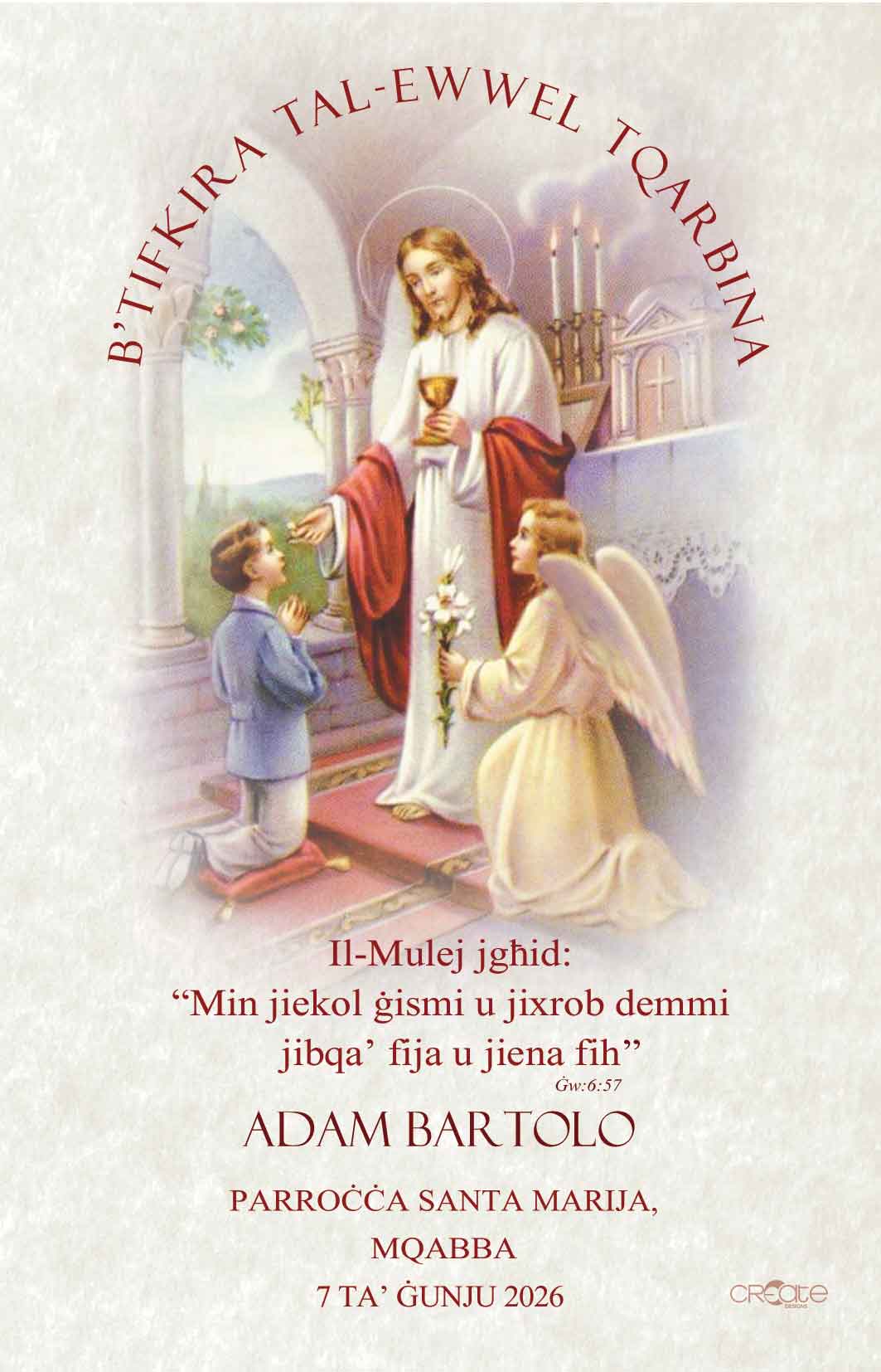 Holy Communion Commemorative Card (Santi) Design 10