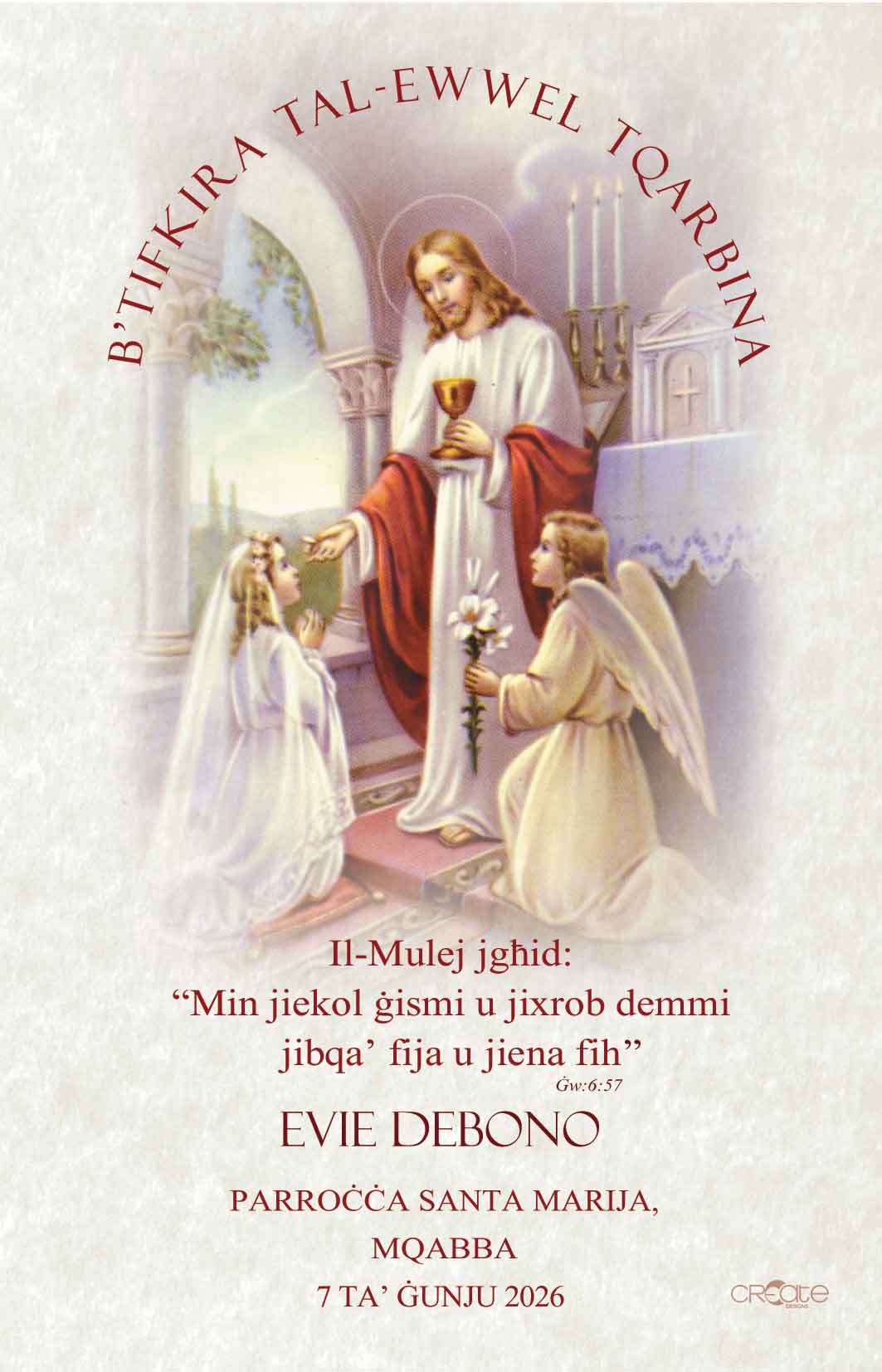 Holy Communion Commemorative Card (Santi) Design 10