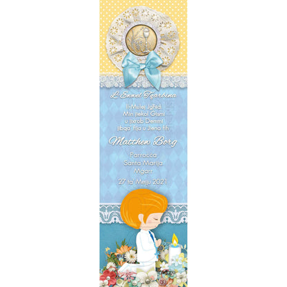 Holy Communion Bookmark with a drawing of a child