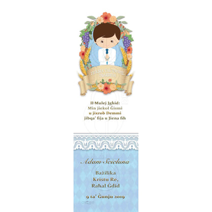 Holy Communion Bookmark with a drawing of a child with grapes and grains