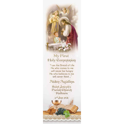 Holy Communion Bookmark with the image of Christ with two angels