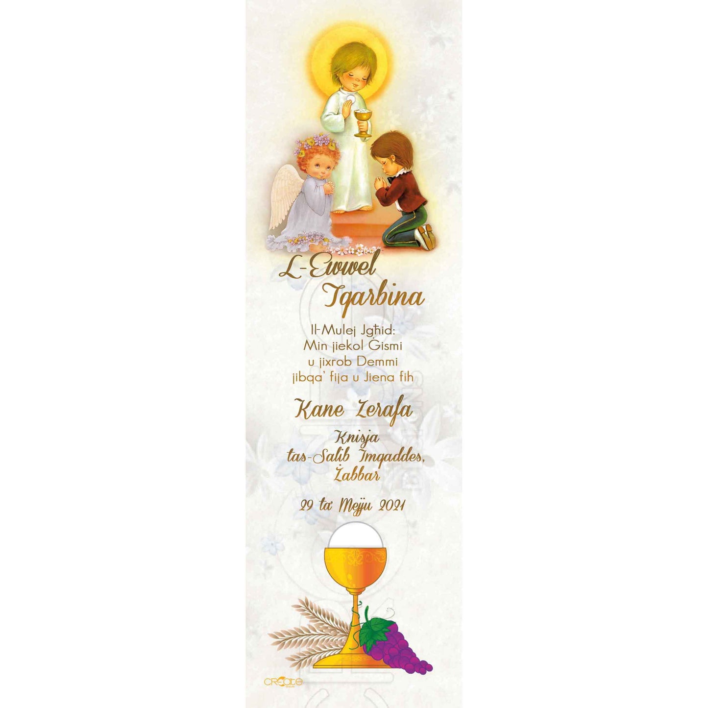 Holy Communion Bookmark for a boy or girl with chalice