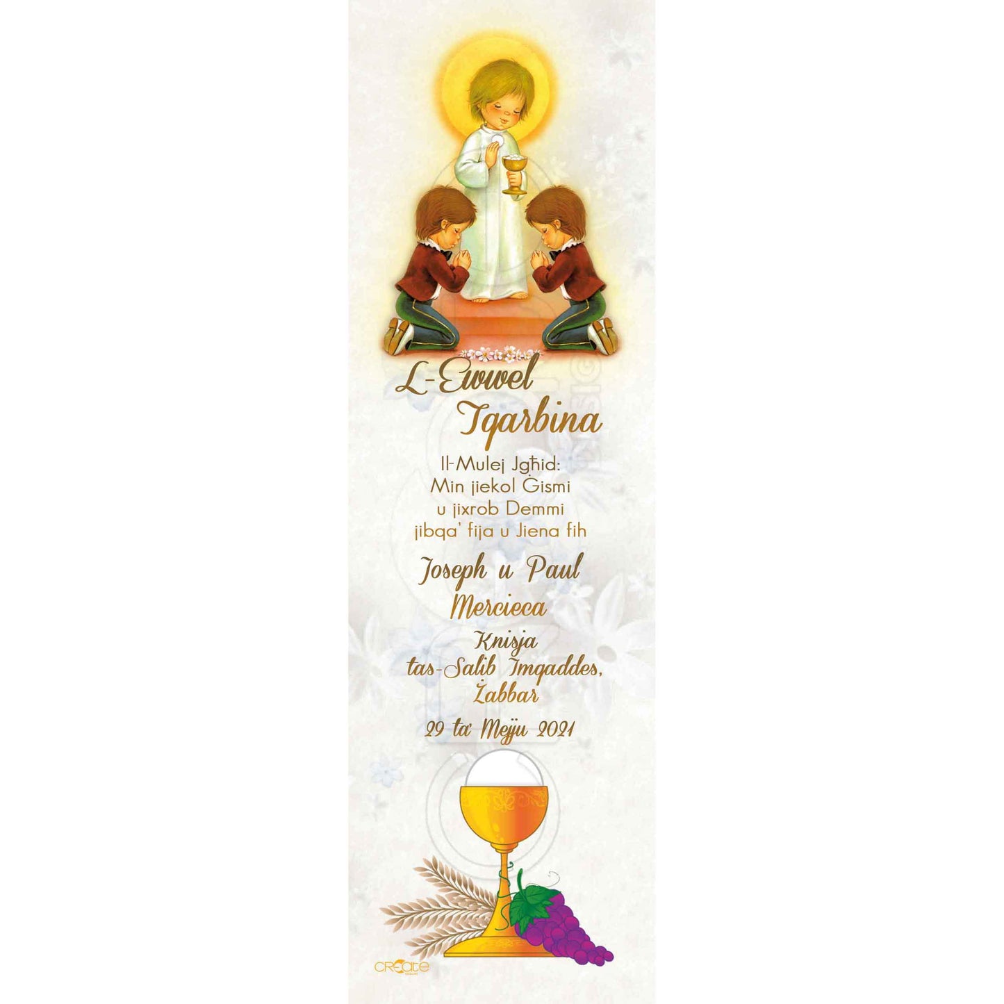 Holy Communion Bookmark for a boy or girl with chalice
