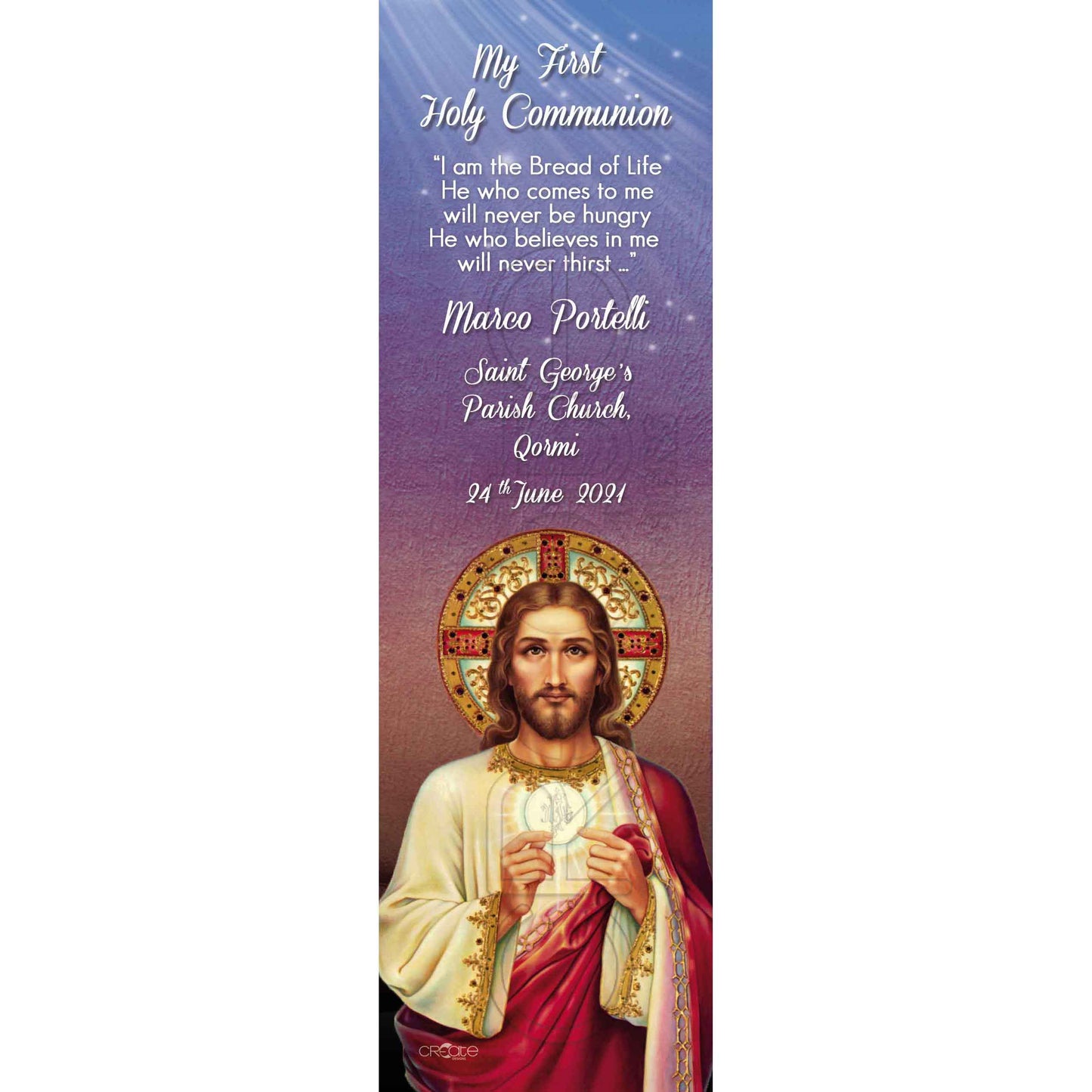 Holy Communion Bookmark with the image of Christ with the Eucharist