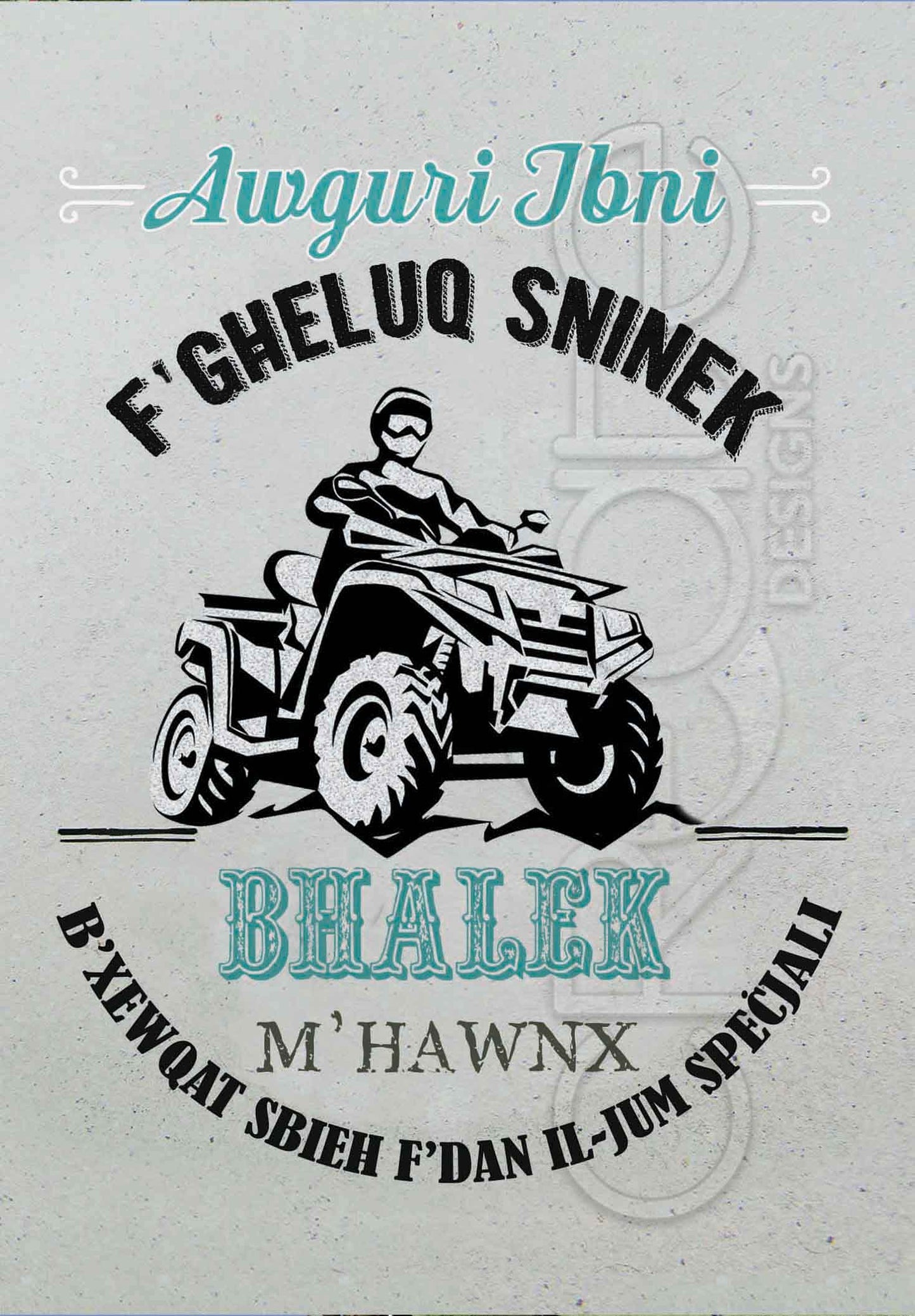 Kartolina għat-Tifel tiegħek f'għeluq sninu bil-quad bike