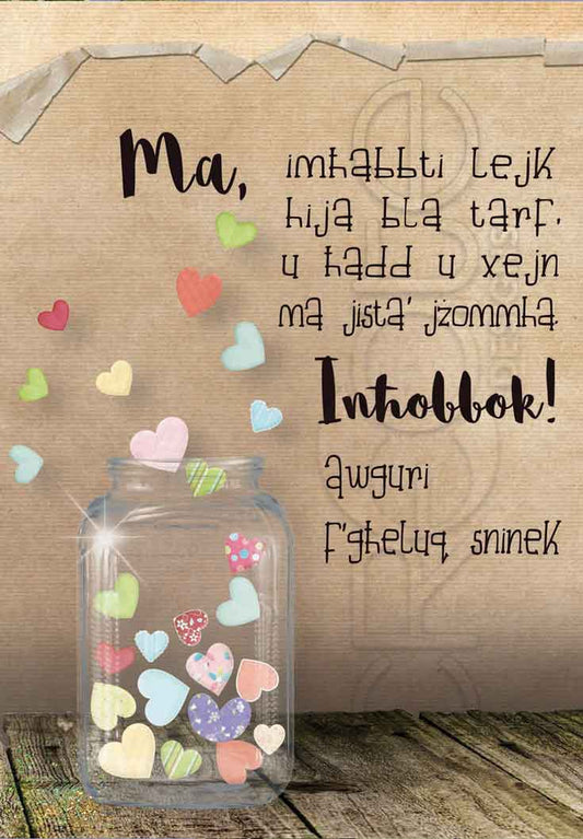 Birthday Card for your mother (with a jar of hearts)