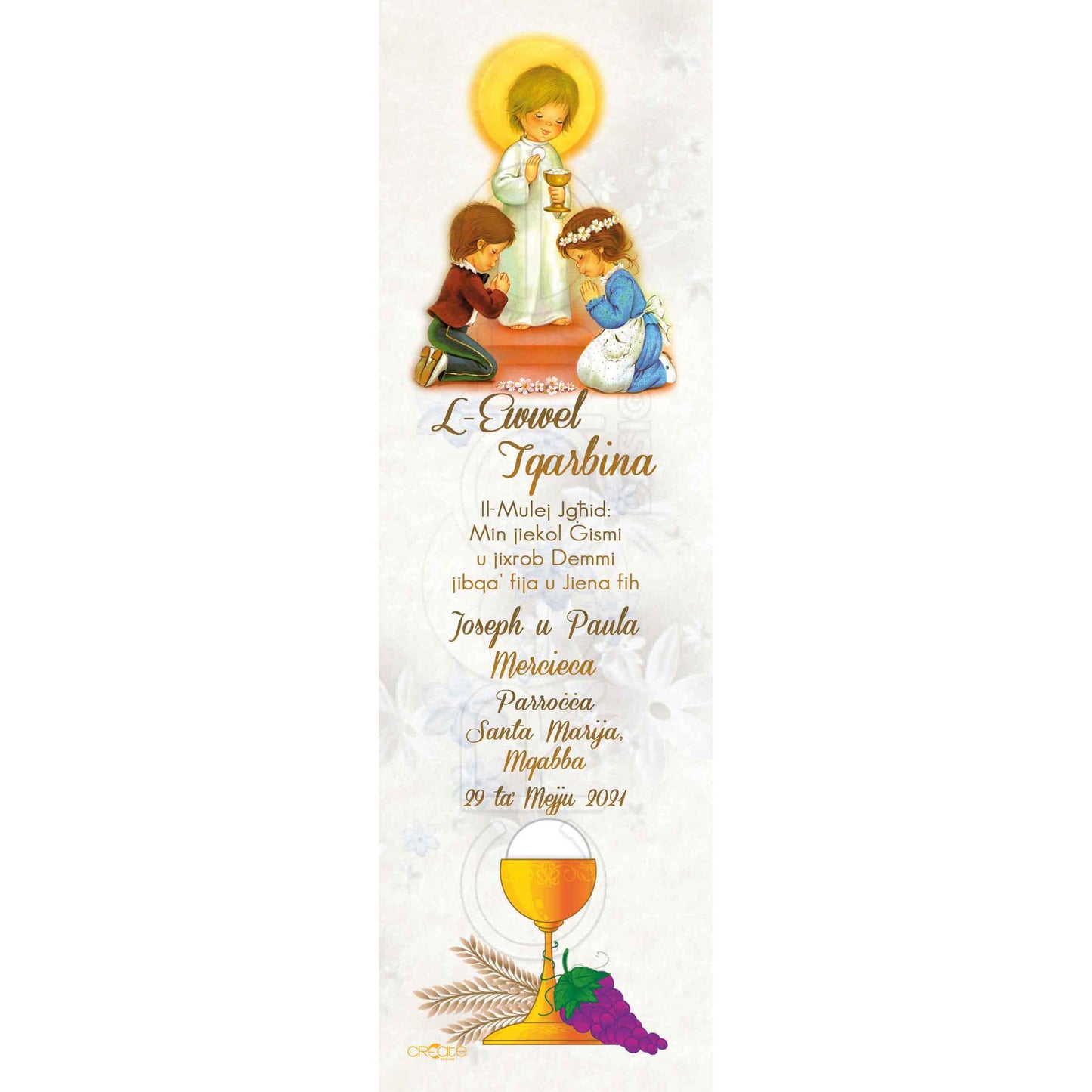 Holy Communion Bookmark for a boy or girl with chalice