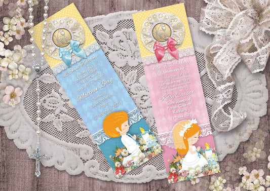 Holy Communion Bookmark with a drawing of a child of the Precept and the Eucharist
