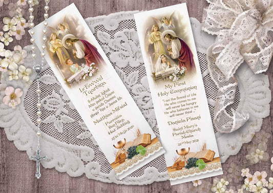 Holy Communion Bookmark with the image of Christ with two angels