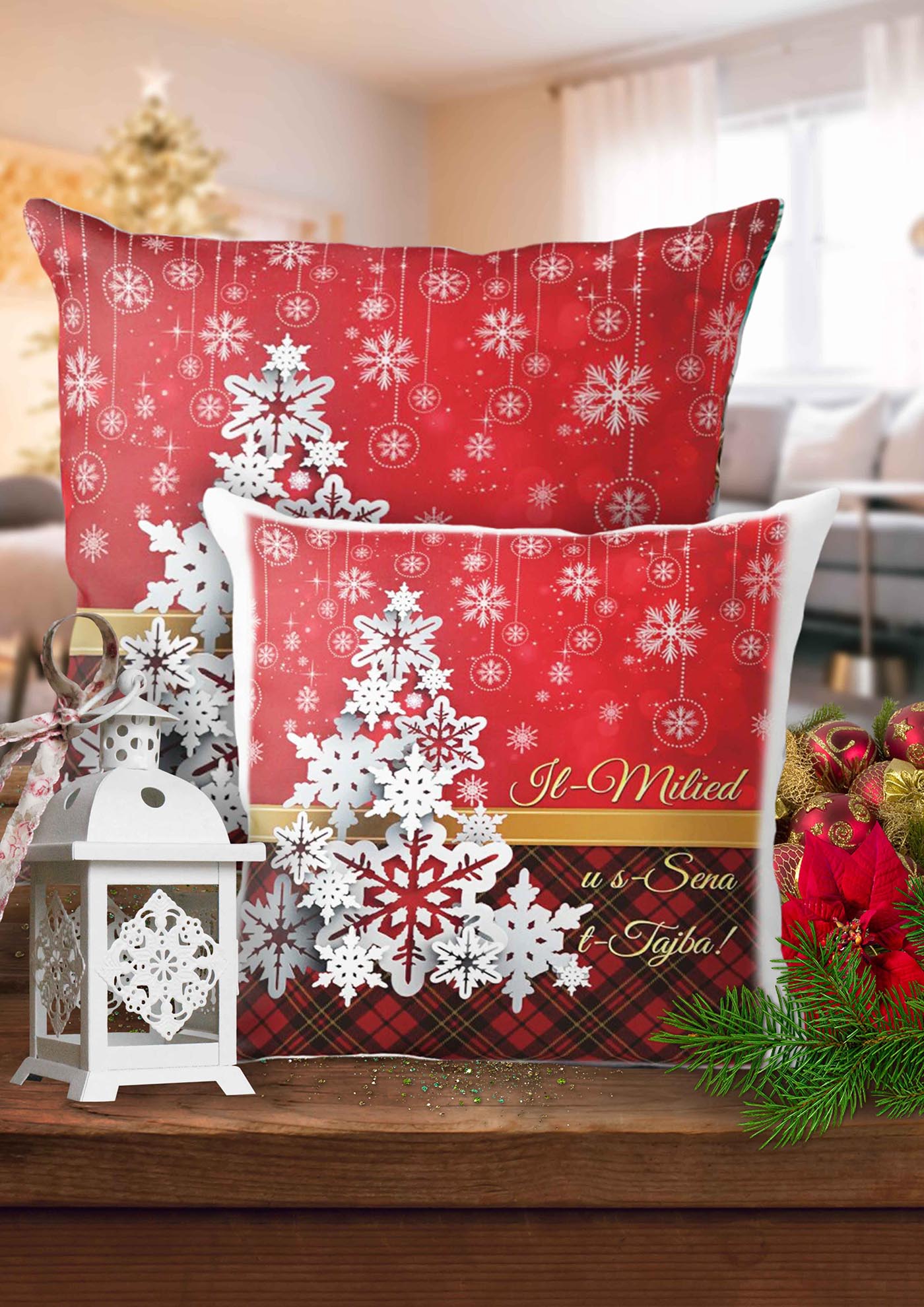 Christmas cushion (with a Christmas tree on a red background)