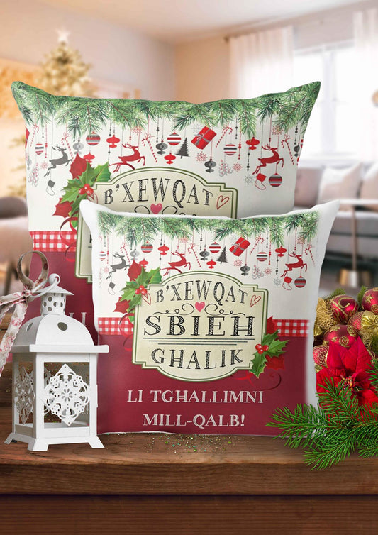 Christmas cushion for teachers (on a red background with decoration)