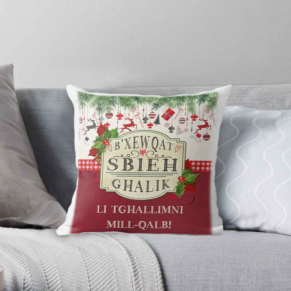 Christmas cushion for teachers (on a red background with decoration)