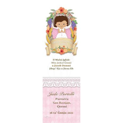 Holy Communion Bookmark with a drawing of a child with grapes and grains